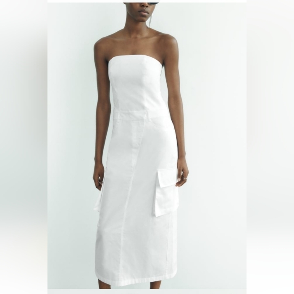 Zara Strapless Cargo Midi Dress Sz-XS